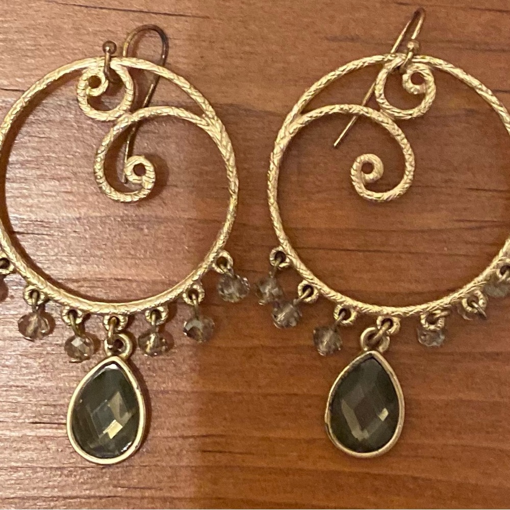 Earrings GoldTone Spiral Crystal